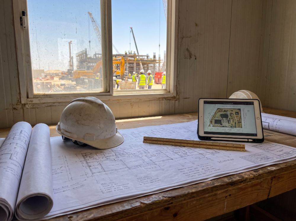 Site drawings and safety helmet